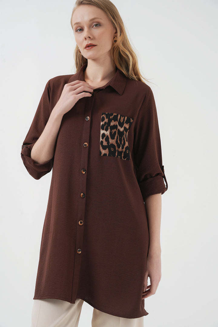 BGD Women Pocket Detailed Shirt Tunic - Brown - Pittsfield