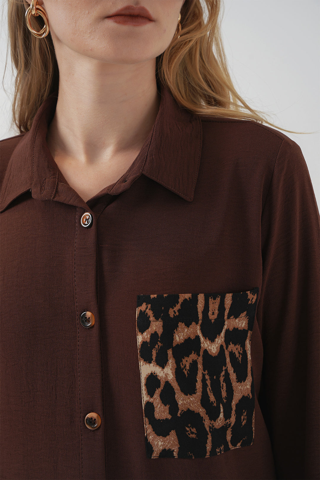 BGD Women Pocket Detailed Shirt Tunic - Brown - Pittsfield