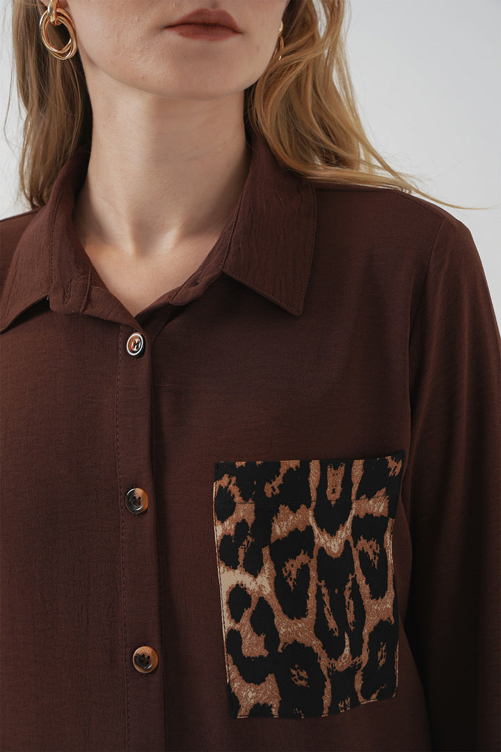BGD Women Pocket Detailed Shirt Tunic - Brown - Pittsfield