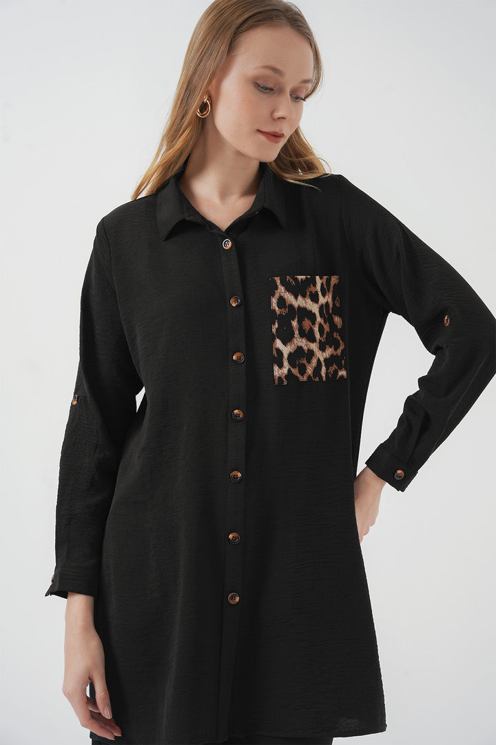 BGD Women Mobile Detailed Shirt Tunic - Black - Ulm