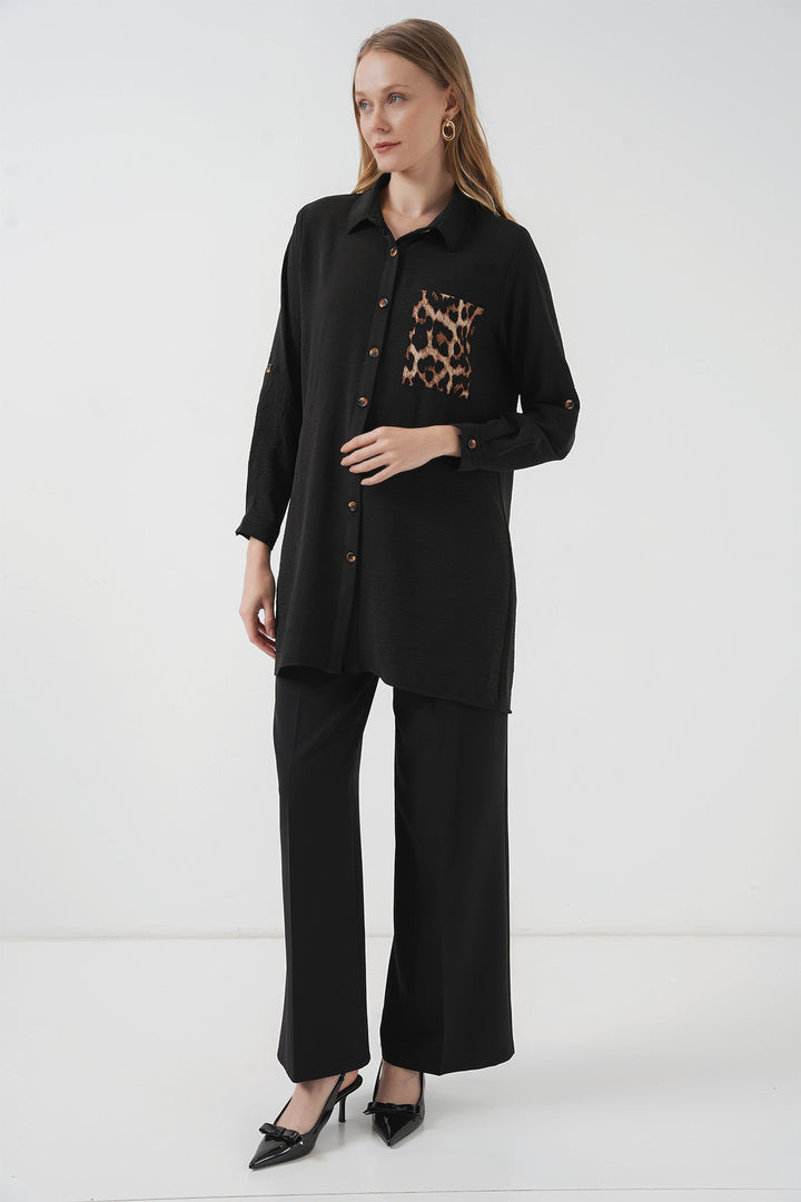 BGD Women Mobile Detailed Shirt Tunic - Black - Ulm