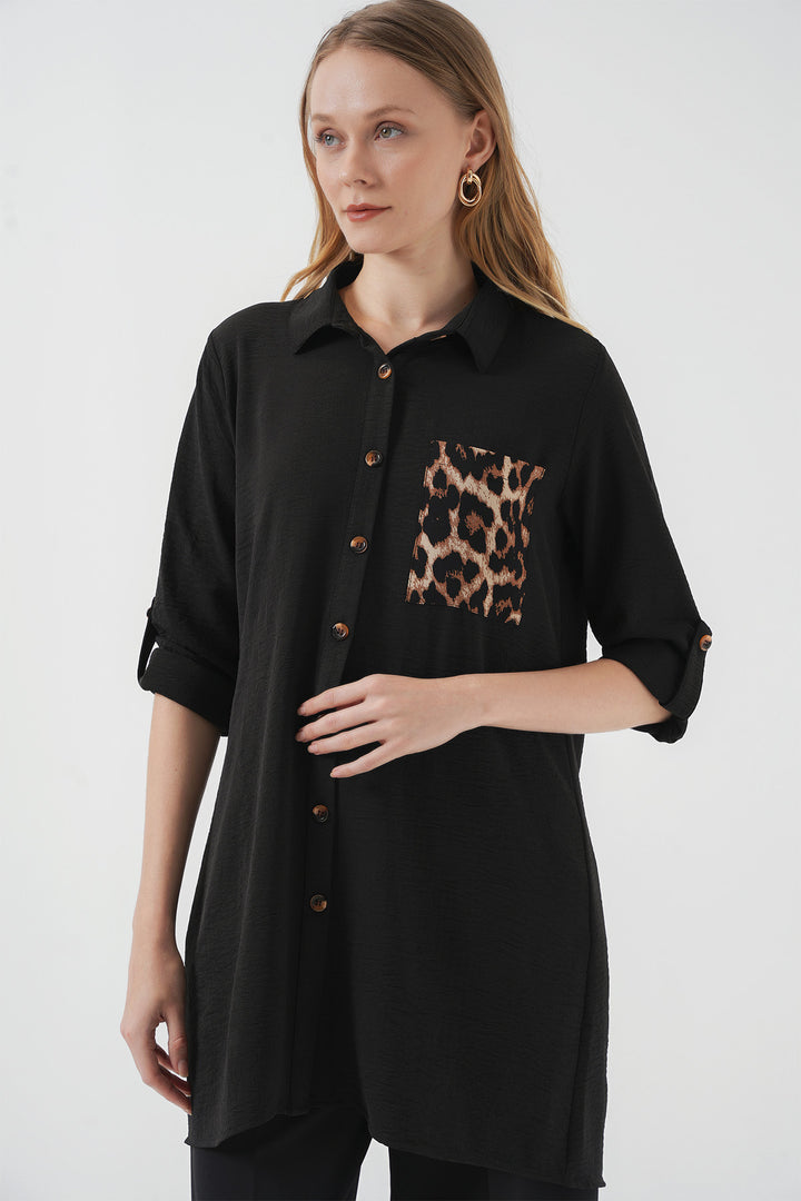 BGD Women Mobile Detailed Shirt Tunic - Black - Ulm