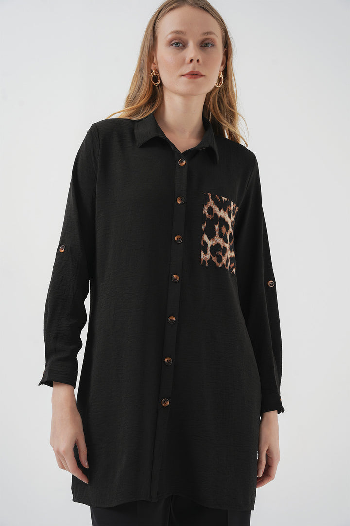 BGD Women Mobile Detailed Shirt Tunic - Black - Ulm