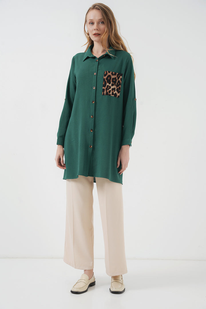 BGD Women Pocket Detailed Shirt Tunic - Emerald Green - Twin Falls