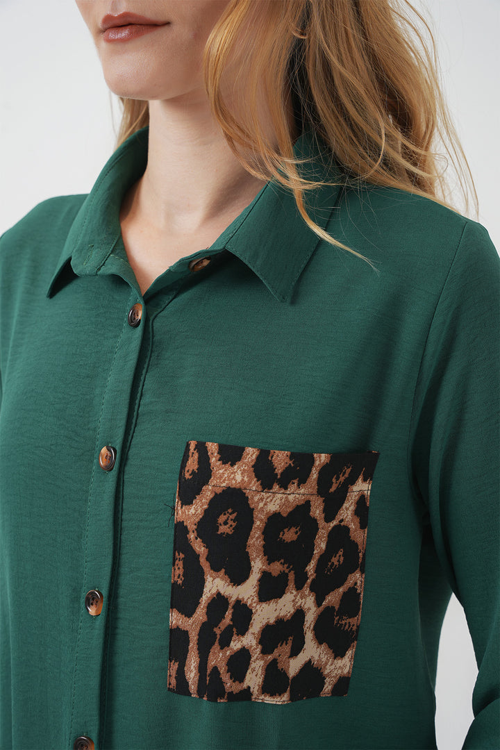 BGD Women Pocket Detailed Shirt Tunic - Emerald Green - Twin Falls