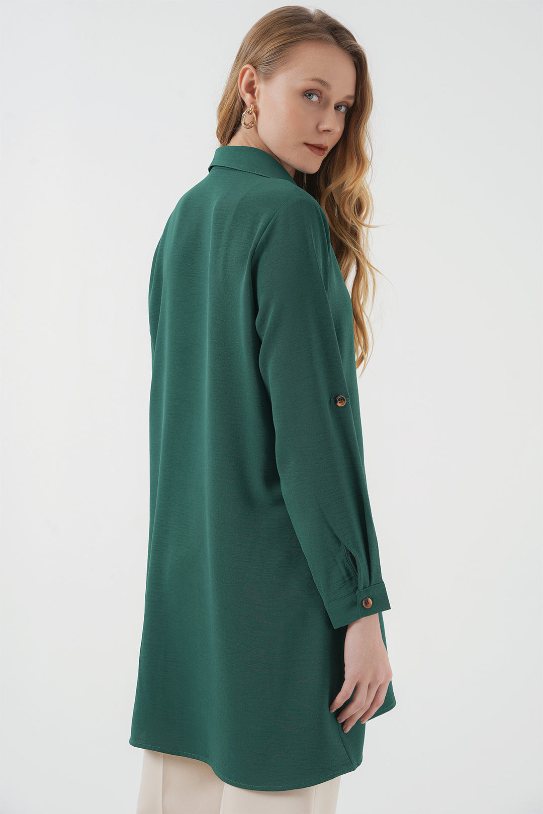 BGD Women Pocket Detailed Shirt Tunic - Emerald Green - Twin Falls