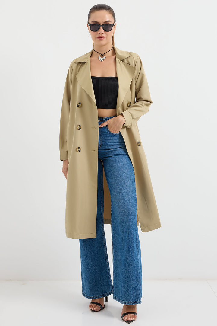BGD Women Double-Breasted Trench Coat - Army Green - Copperas Cove