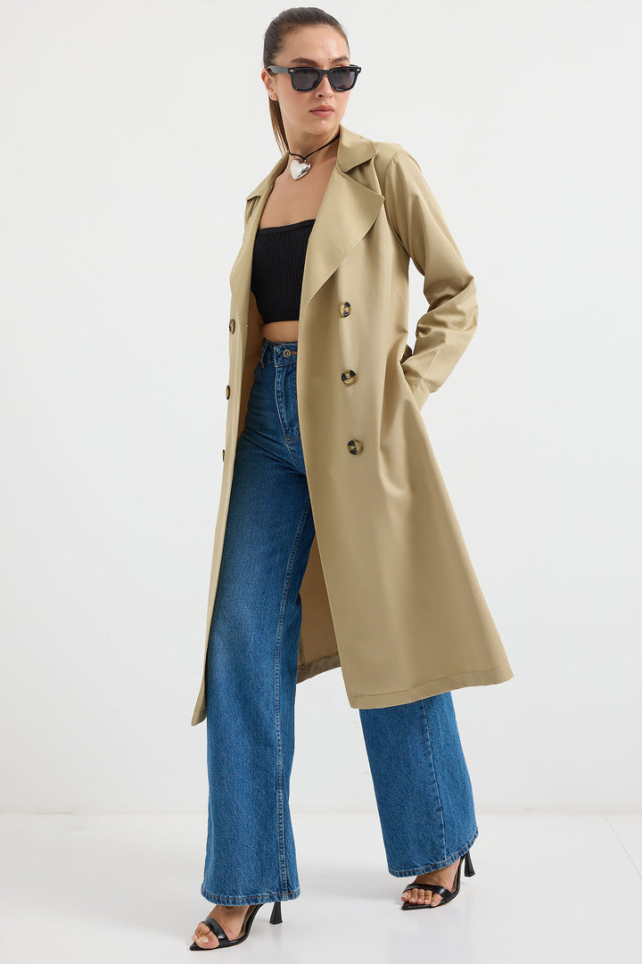 BGD Women Double-Breasted Trench Coat - Army Green - Copperas Cove