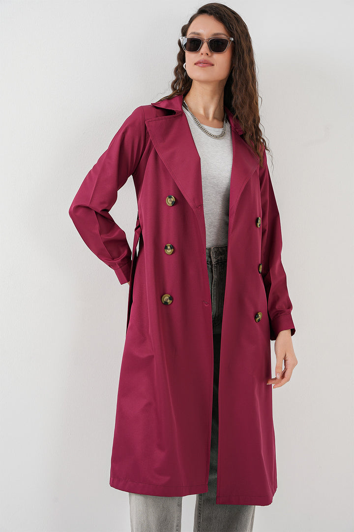 BGD Women Double-Breasted Trench Coat - Burgundy - Springville