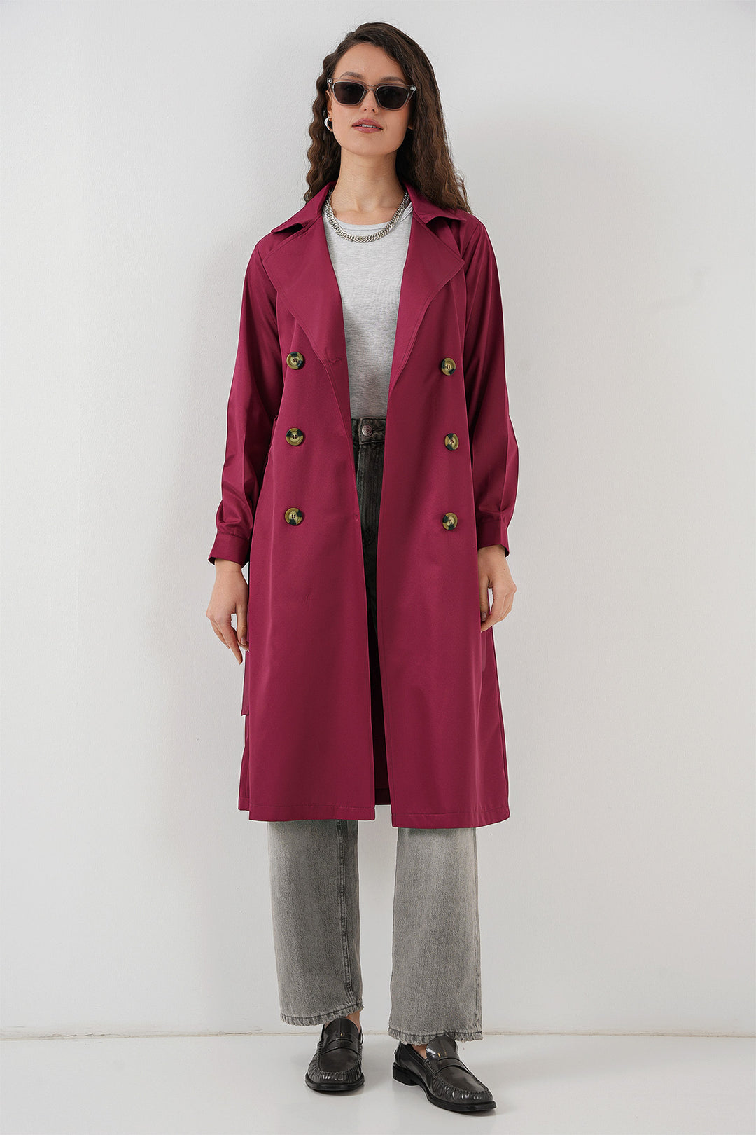 BGD Women Double-Breasted Trench Coat - Burgundy - Springville