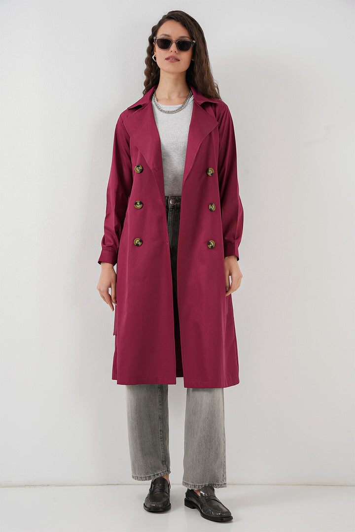 BGD Women Double-Breasted Trench Coat - Burgundy - Springville