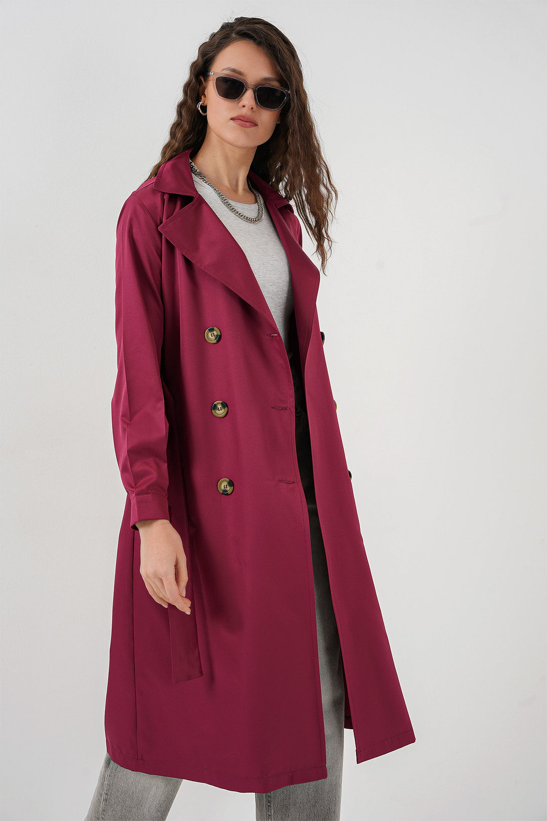 BGD Women Double-Breasted Trench Coat - Burgundy - Springville