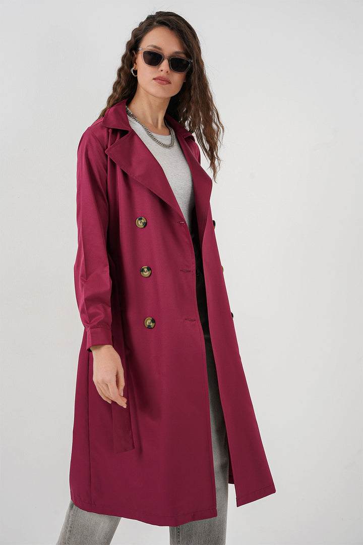 BGD Women Double-Breasted Trench Coat - Burgundy - Springville
