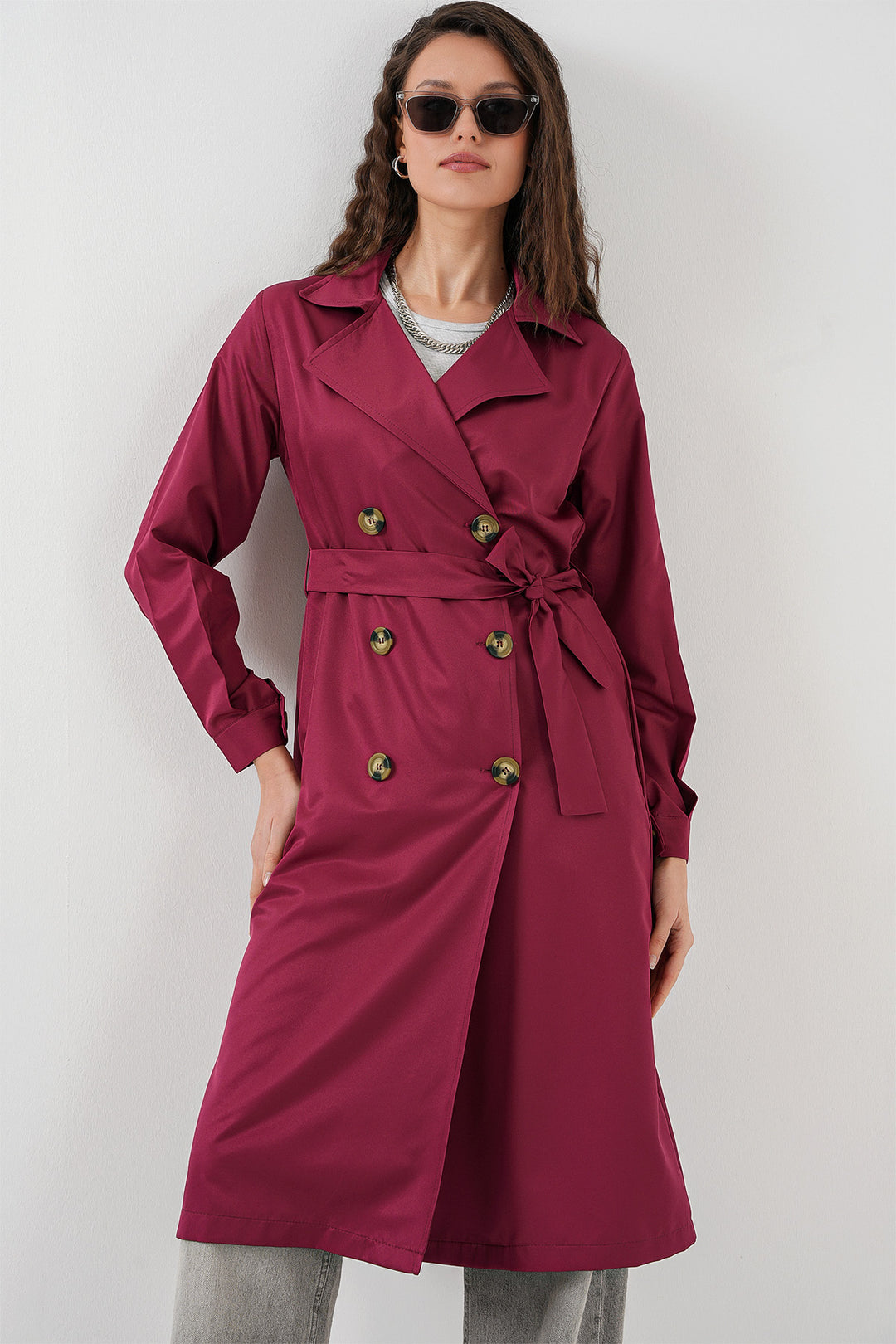 BGD Women Double-Breasted Trench Coat - Burgundy - Springville