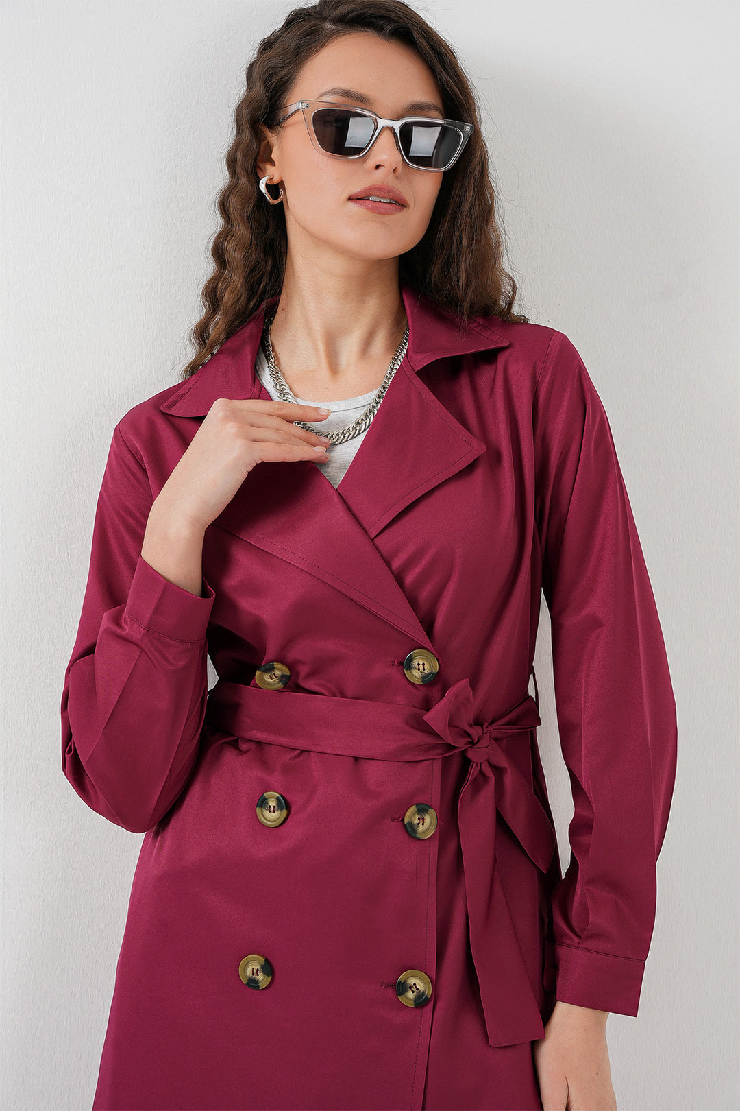 BGD Women Double-Breasted Trench Coat - Burgundy - Springville