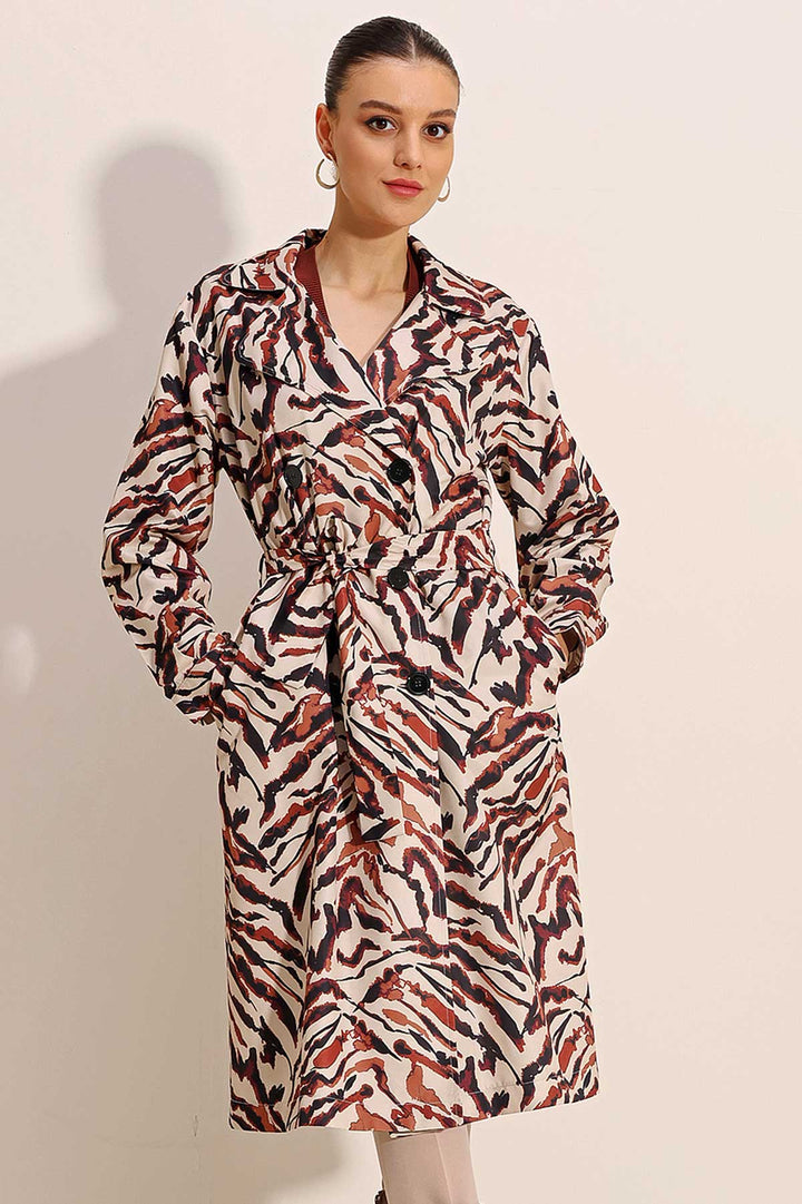 BGD Women Patterned Double Breasted Trench Coat - C. Beige - Avondale