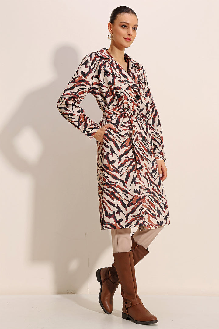 BGD Women Patterned Double Breasted Trench Coat - C. Beige - Avondale