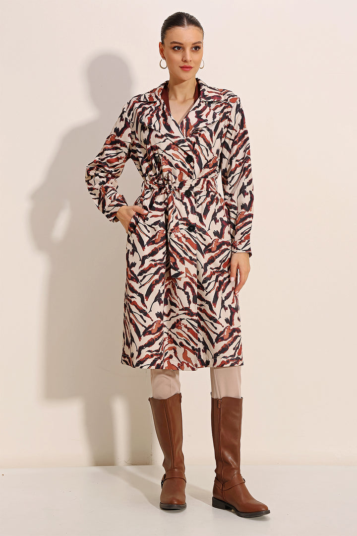BGD Women Patterned Double Breasted Trench Coat - C. Beige - Avondale