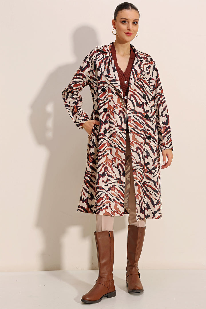 BGD Women Patterned Double Breasted Trench Coat - C. Beige - Avondale