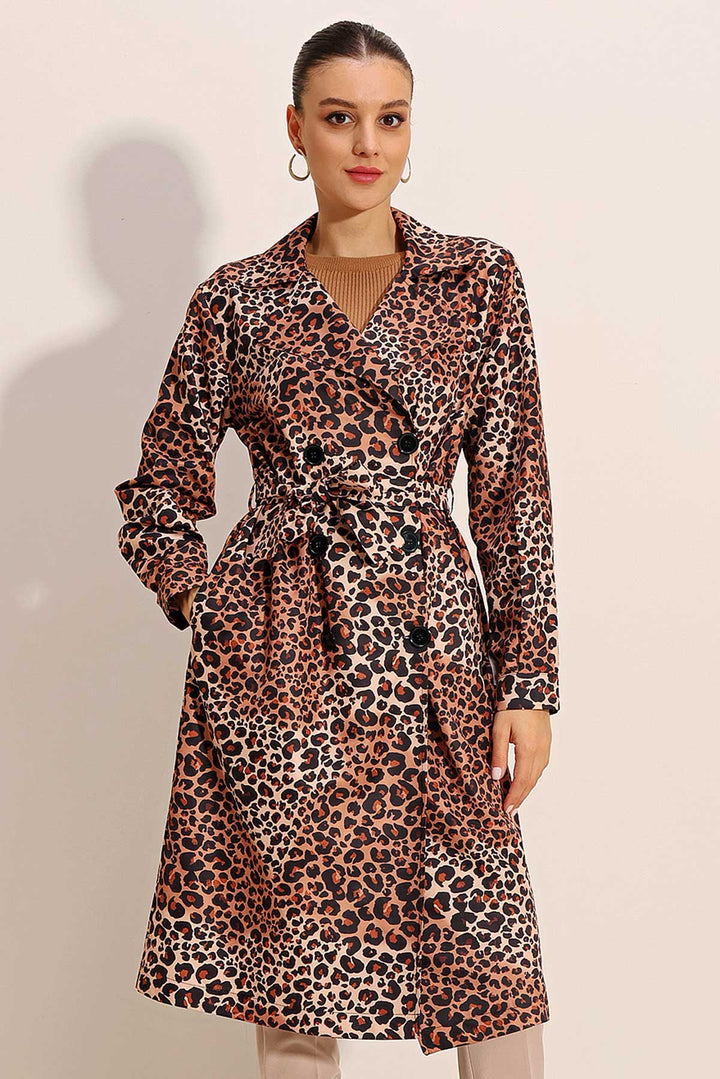 BGD Women Patterned Double-Breasted Trench Coat - Dark Brown - Avondale
