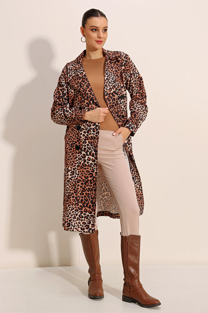 BGD Women Patterned Double-Breasted Trench Coat - Dark Brown - Avondale