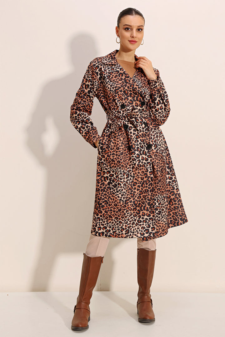 BGD Women Patterned Double-Breasted Trench Coat - Dark Brown - Avondale
