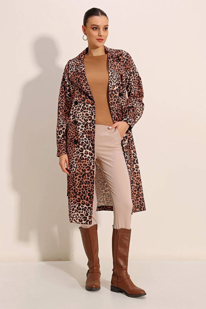 BGD Women Patterned Double-Breasted Trench Coat - Dark Brown - Avondale