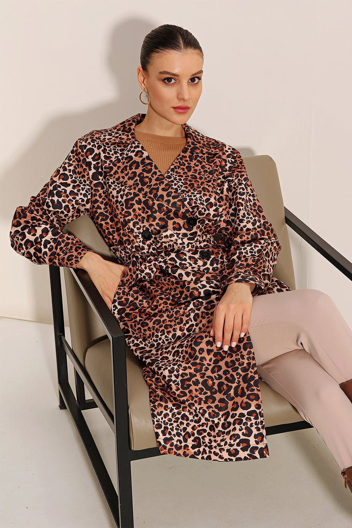 BGD Women Patterned Double-Breasted Trench Coat - Dark Brown - Avondale