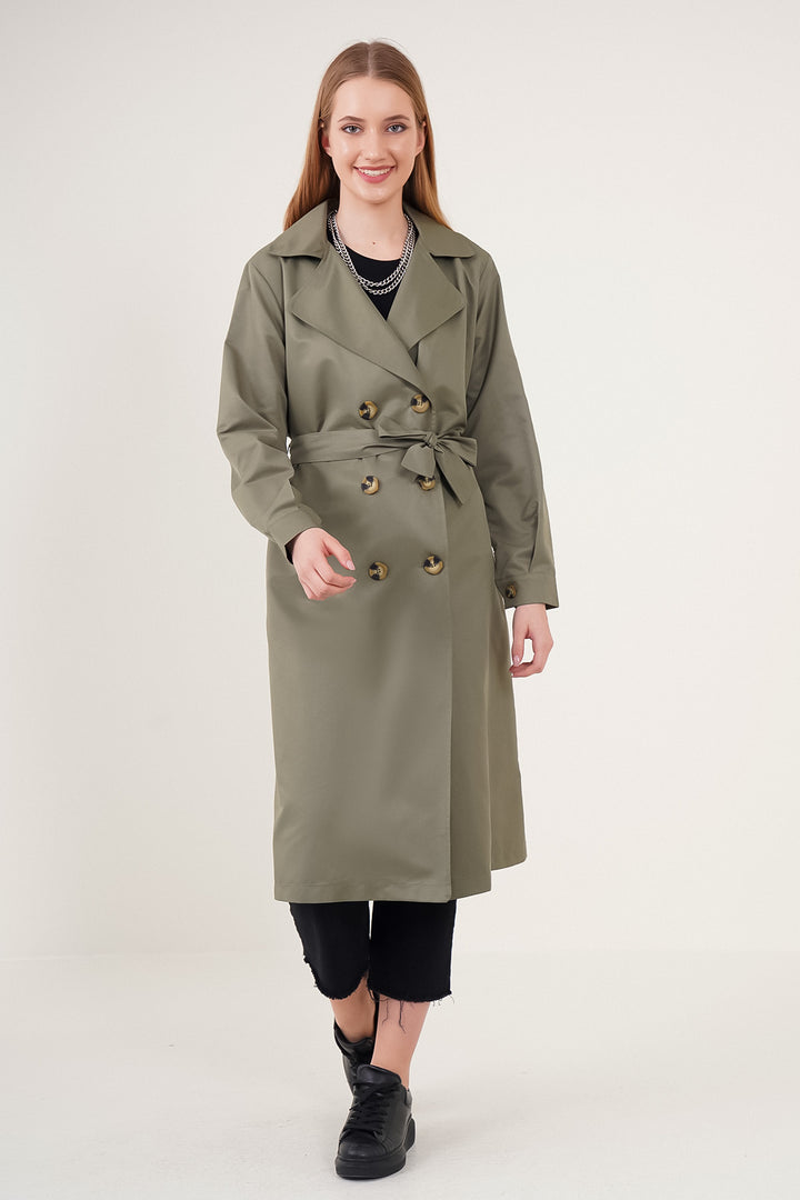 BGD Women Double-Breasted Trench Coat - Chartreuse - Old Bridge
