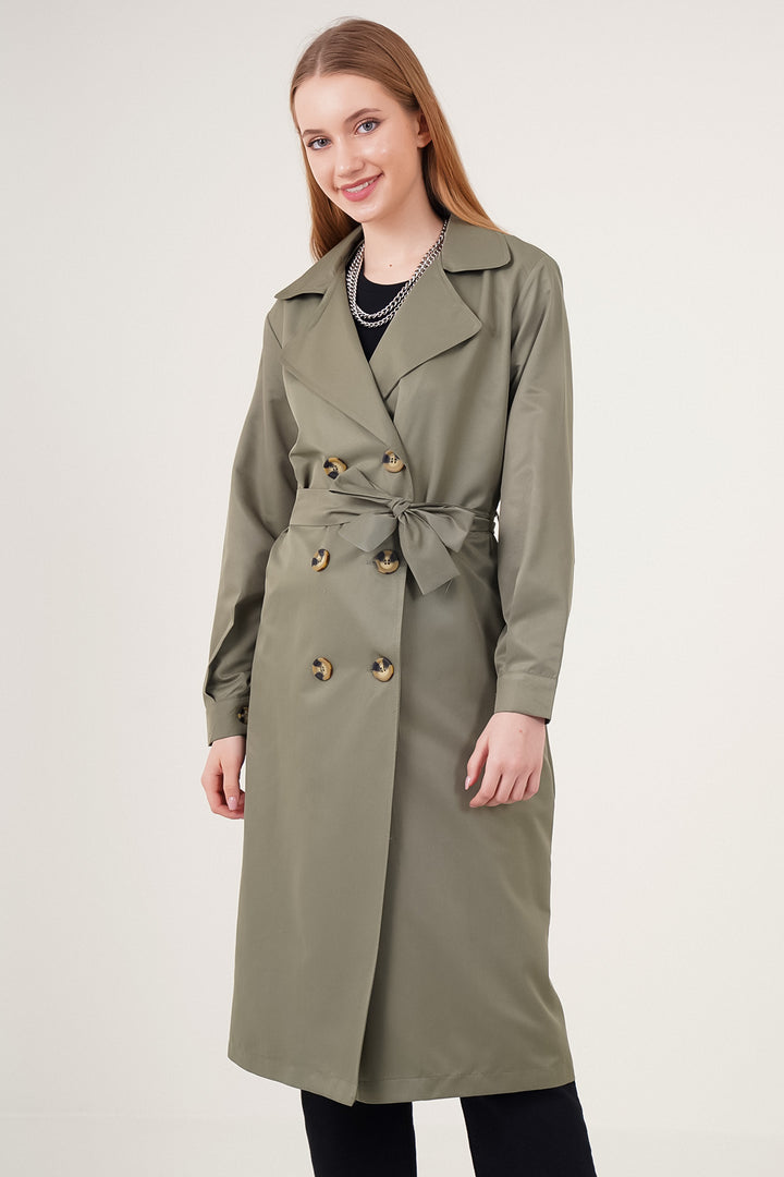 BGD Women Double-Breasted Trench Coat - Chartreuse - Old Bridge