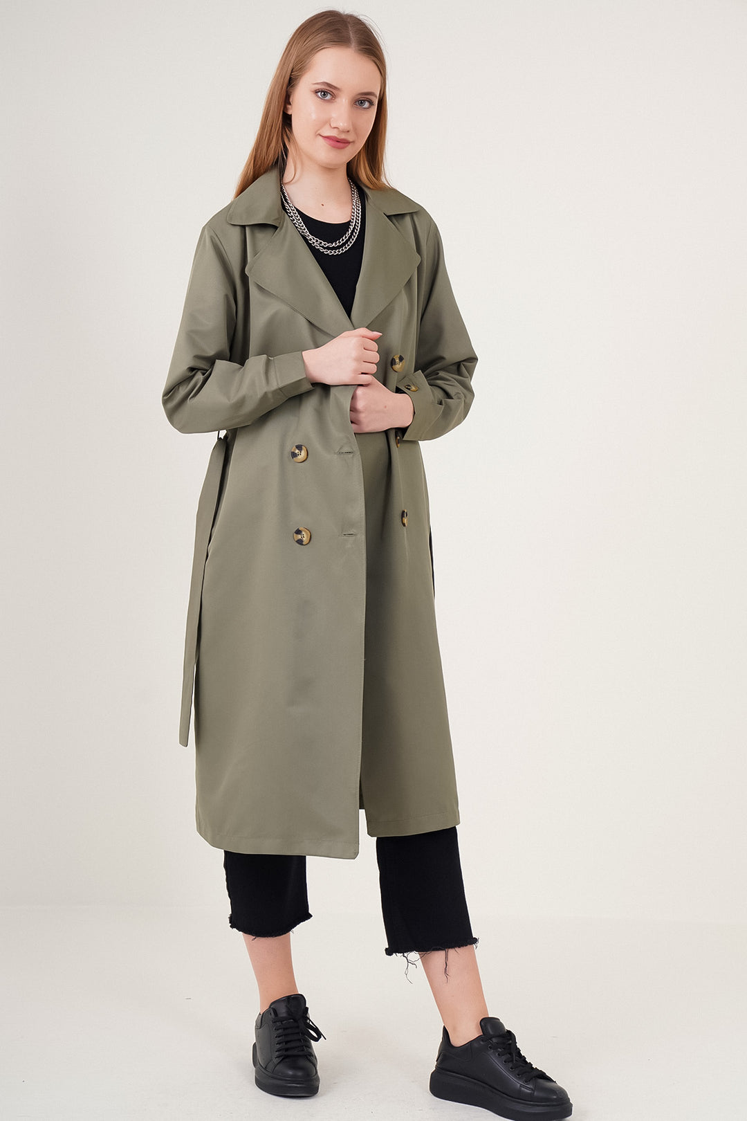 BGD Women Double-Breasted Trench Coat - Chartreuse - Old Bridge