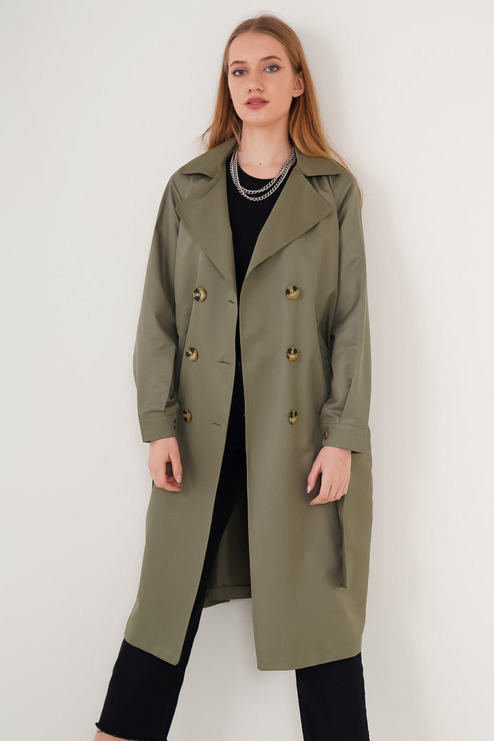BGD Women Double-Breasted Trench Coat - Chartreuse - Old Bridge