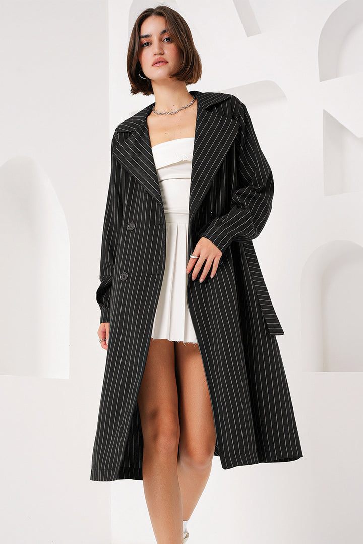 BGD Women Double-Breasted Trench Coat - Black - Avondale