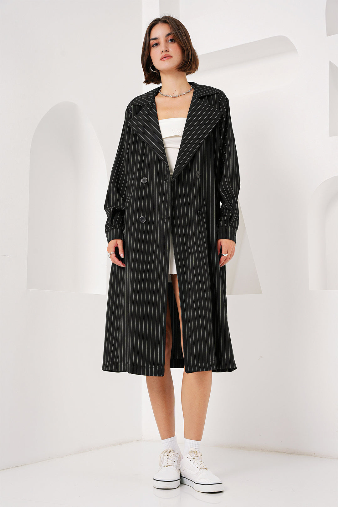 BGD Women Double-Breasted Trench Coat - Black - Avondale