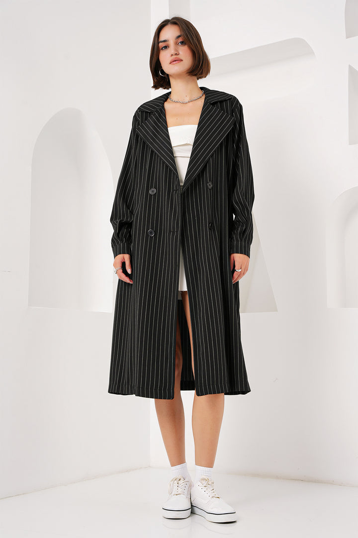 BGD Women Double-Breasted Trench Coat - Black - Avondale