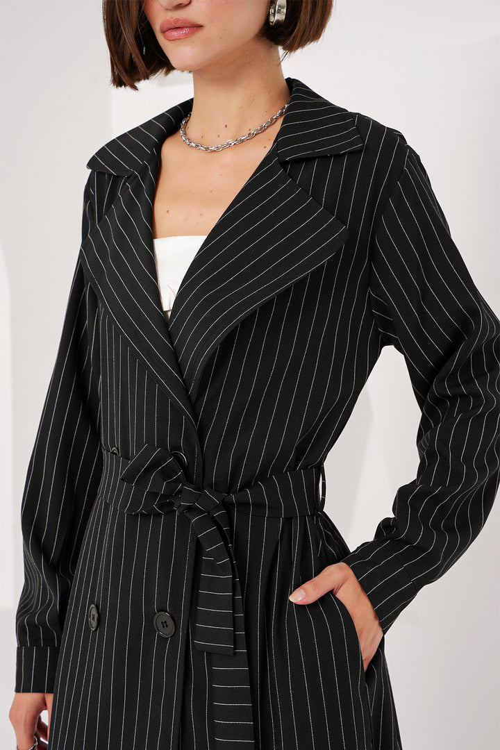 BGD Women Double-Breasted Trench Coat - Black - Avondale