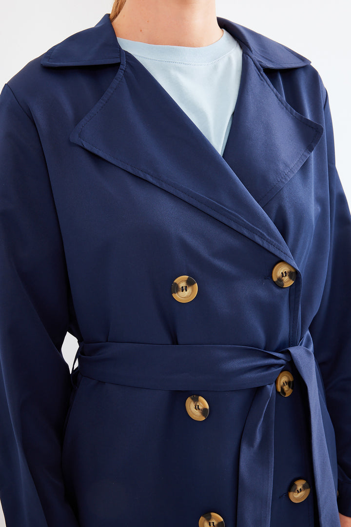 BGD Women Double-Breasted Trench Coat - Navy Blue - Avondale