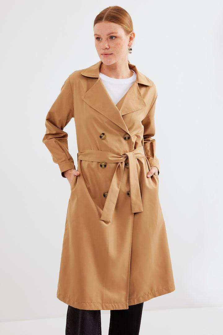 BGD Women Double-Breasted Trench Coat - Tan - Avondale