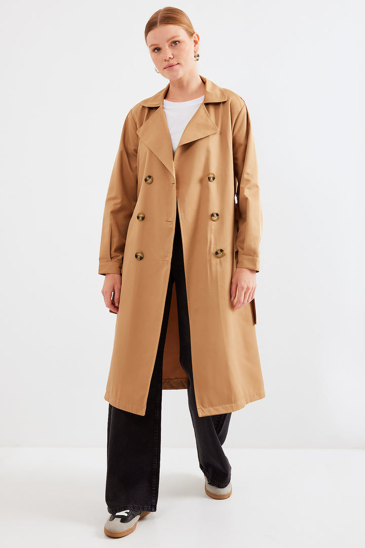 BGD Women Double-Breasted Trench Coat - Tan - Avondale