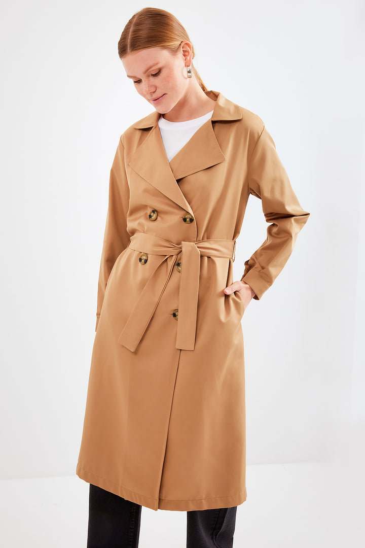 BGD Women Double-Breasted Trench Coat - Tan - Avondale