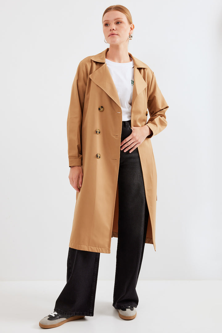 BGD Women Double-Breasted Trench Coat - Tan - Avondale