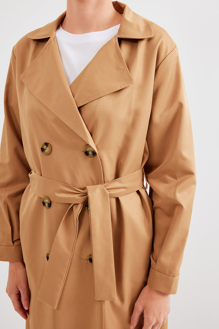 BGD Women Double-Breasted Trench Coat - Tan - Avondale