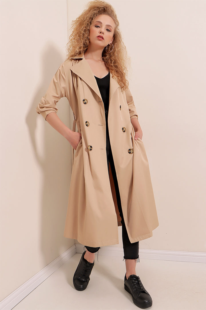 BGD Women Double-Breasted Trench Coat - Mink - Panevėžys