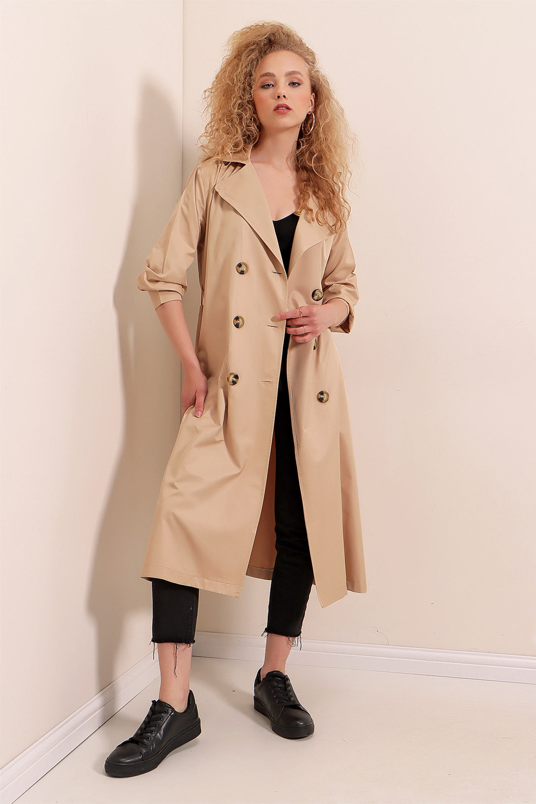 BGD Women Double-Breasted Trench Coat - Mink - Panevėžys
