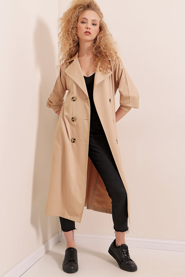 BGD Women Double-Breasted Trench Coat - Mink - Panevėžys
