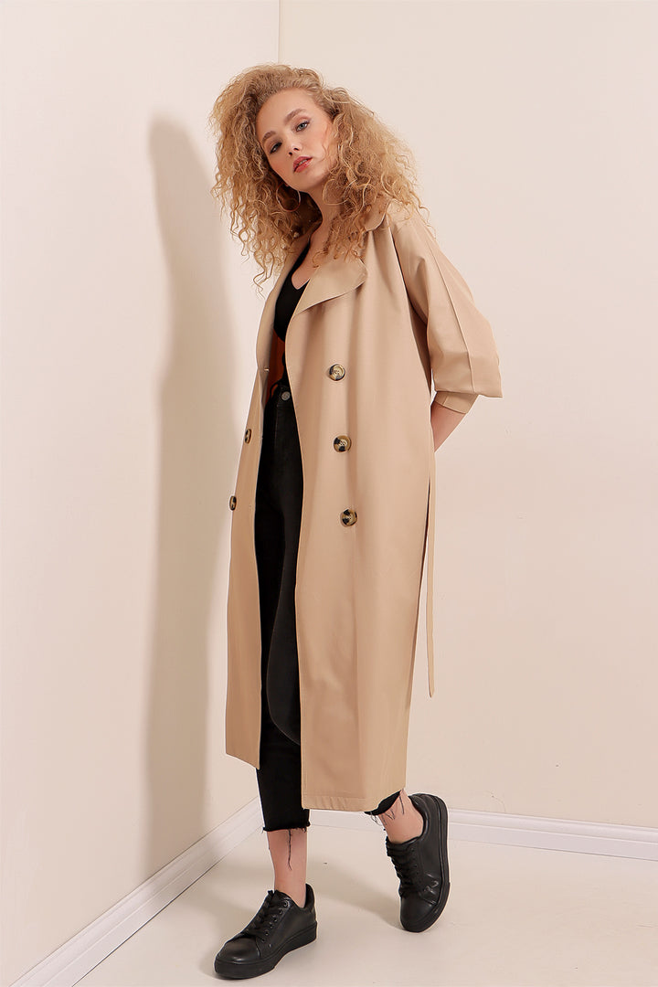BGD Women Double-Breasted Trench Coat - Mink - Panevėžys