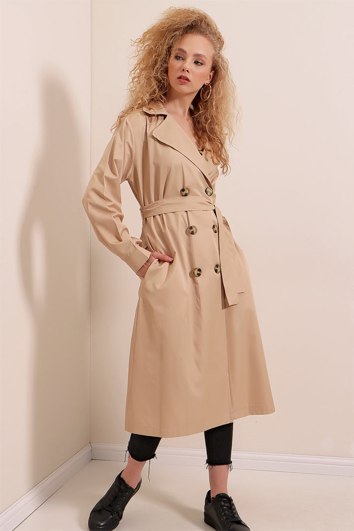 BGD Women Double-Breasted Trench Coat - Mink - Panevėžys