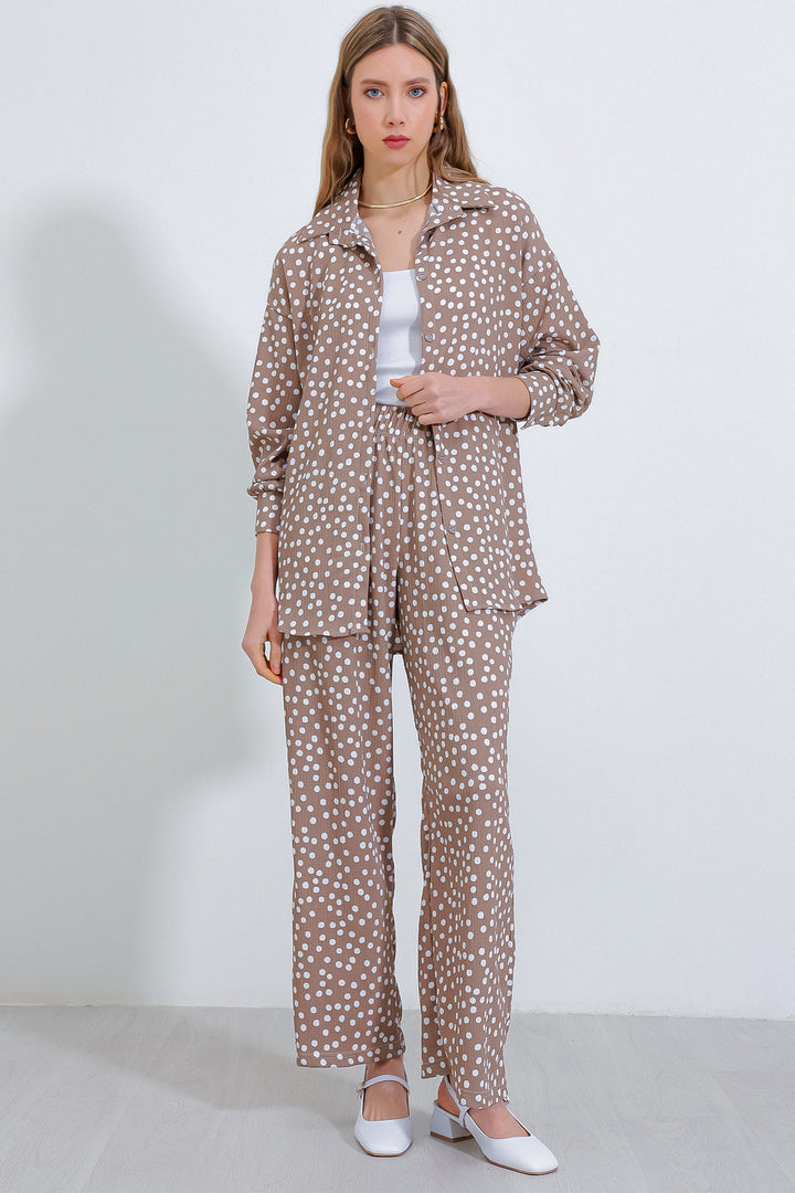 BGD Women Woman Polka Dot Beige Ecru Knitted Two Piece Set 5858 - Avondale