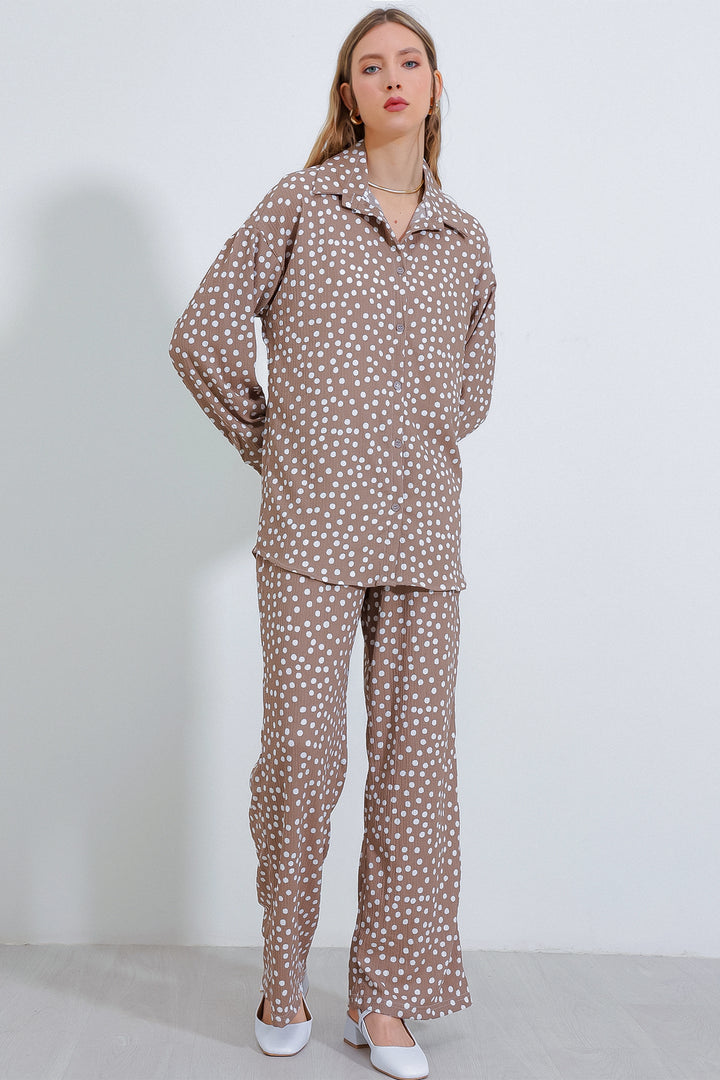 BGD Women Woman Polka Dot Beige Ecru Knitted Two Piece Set 5858 - Avondale