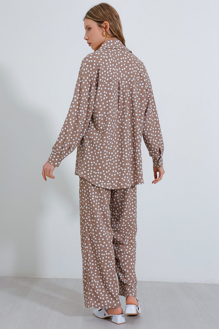 BGD Women Woman Polka Dot Beige Ecru Knitted Two Piece Set 5858 - Avondale